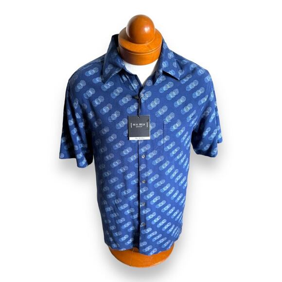 W.H. Belk Mens Shirt Sz M Blue Silk Dotted Short Sleeve Casual Shirt NEW - Picture 2 of 7